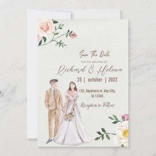 watercolor autumn flower and palm Floral Wedding Invitation