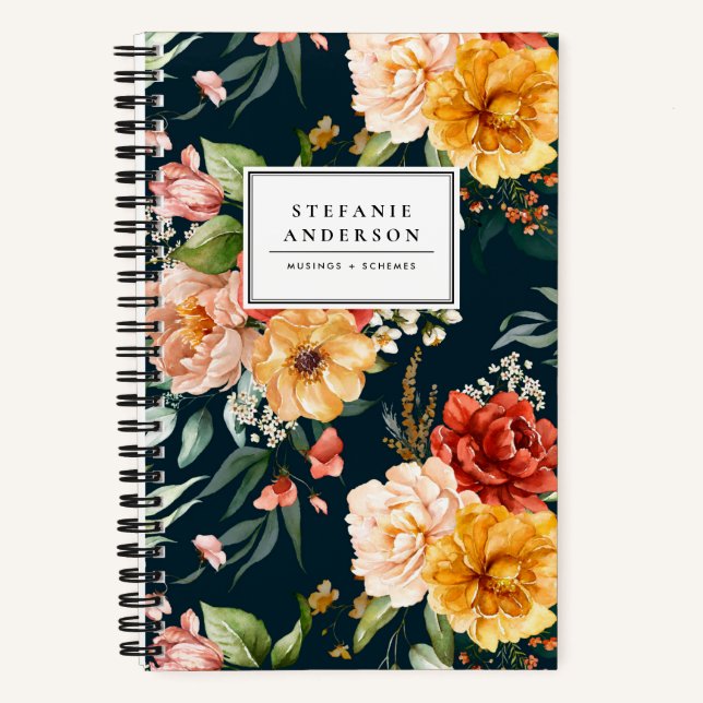 Watercolor Autumn Flowers and Greenery Pattern Notebook (Front)