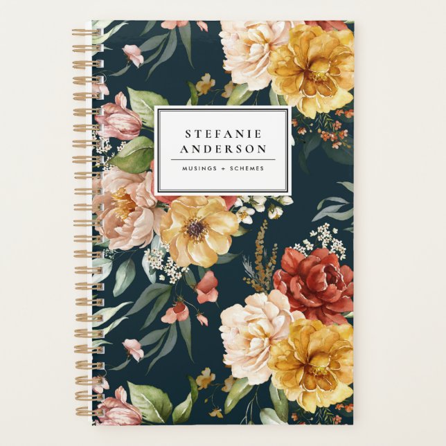 Watercolor Autumn Flowers and Greenery Pattern Planner (Front)