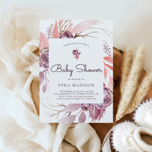 Watercolor Autumn Flowers Baby Shower Invitation
