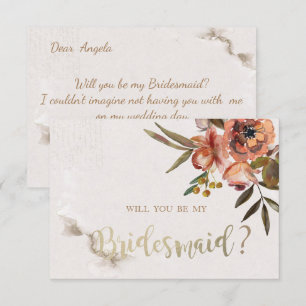 Watercolor Autumn Flowers Bridesmaid Card
