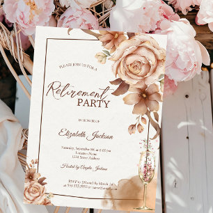 Watercolor Autumn Flowers Champagne Retirement Invitation