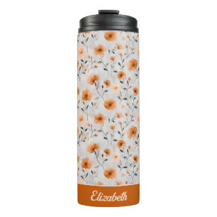 Watercolor Autumn Flowers Custom Name Floral Thermal Tumbler