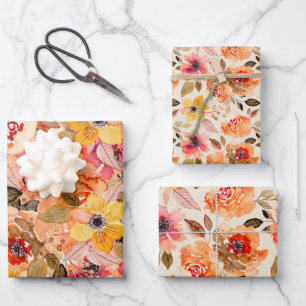 Watercolor Autumn Flowers Wrapping Paper Sheet