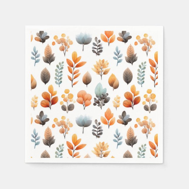 Watercolor Autumn Foliage Botanical Thanksgiving Napkin (Front)
