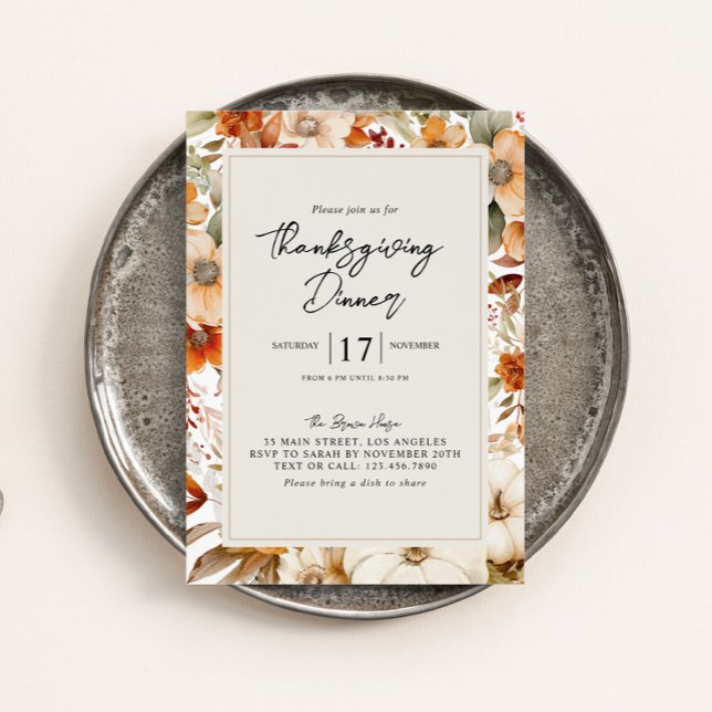 Watercolor Autumn Foliage Thanksgiving Dinner Invitation (Creator Uploaded)