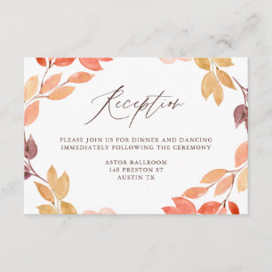Watercolor Autumn Foliage Wedding Reception Enclosure Card