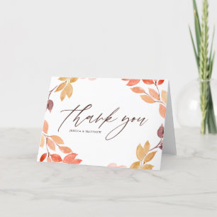 Watercolor Autumn Foliage Wreath Wedding Thank You Card