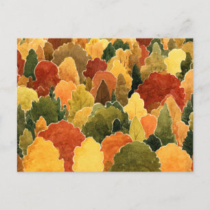 Watercolor Autumn Forest Landscape Holiday Postcard