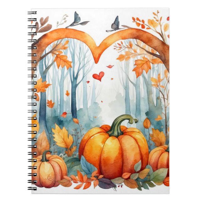 Watercolor Autumn Forest Pumpkin Leaves  Notebook (Front)