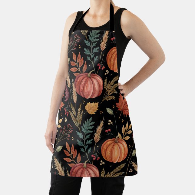 Watercolor Autumn Harvest Pattern Apron (Insitu)