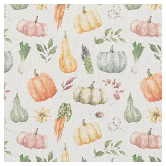 Watercolor Autumn Harvest Pattern Fabric (Close Up)