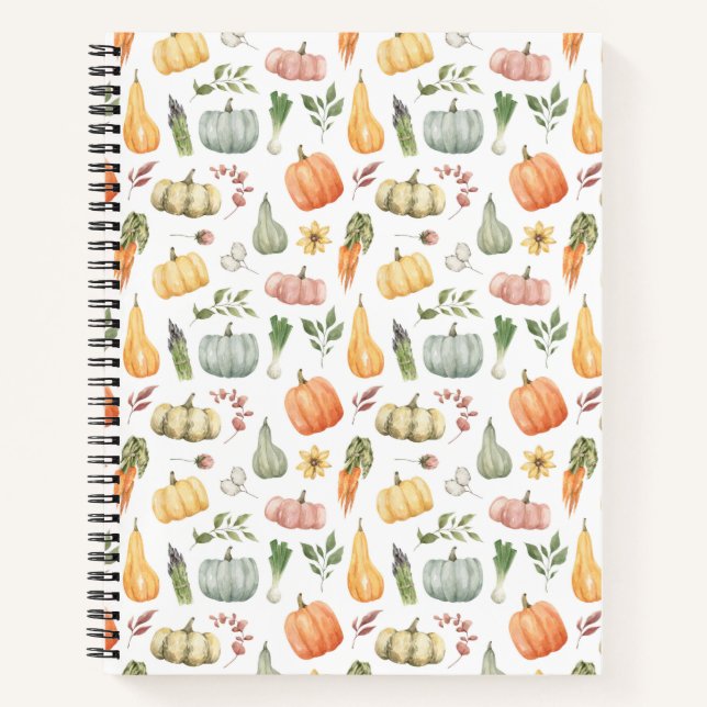 Watercolor Autumn Harvest Pattern Notebook (Front)