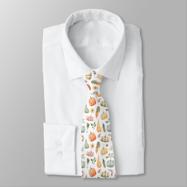 Watercolor Autumn Harvest Pattern Tie (Tied)