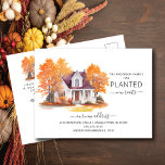 Watercolor Autumn House Moving Announcement Postcard<br><div class="desc">This heartwarming announcement features a watercolor autumn tree scene with a house in the background. The words "Our Family Has Planted New Roots". It's the perfect way to let your friends and family know about your upcoming move.  It's sure to be a hit with everyone who receives it.</div>