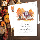 Watercolor Autumn House Moving Announcement Postcard<br><div class="desc">This heartwarming announcement features a watercolor autumn tree scene with a house in the background. The words "Our Family Has Planted New Roots". It's the perfect way to let your friends and family know about your upcoming move.  It's sure to be a hit with everyone who receives it.</div>