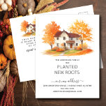 Watercolor Autumn House Moving Announcement Postcard<br><div class="desc">This heartwarming announcement features a watercolor autumn tree scene with a house in the background. The words "Our Family Has Planted New Roots". It's the perfect way to let your friends and family know about your upcoming move.  It's sure to be a hit with everyone who receives it.</div>