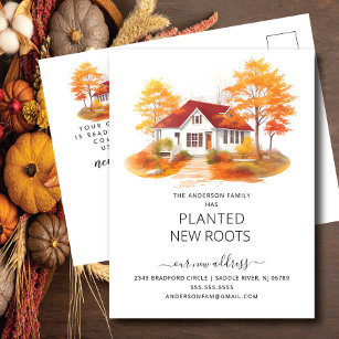 Watercolor Autumn House Moving Announcement Postcard