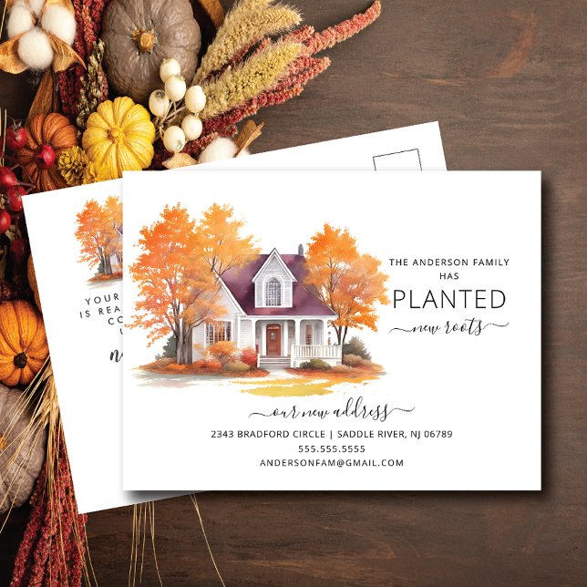 Watercolor Autumn House Moving Announcement Postcard (Creator Uploaded)