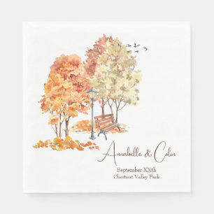 Watercolor Autumn in the Park Wedding Napkin