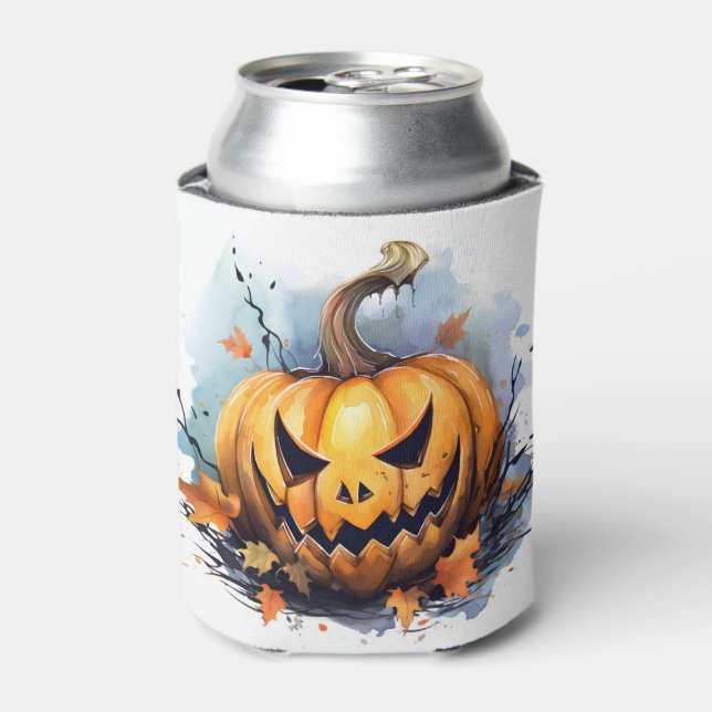 Watercolor Autumn Jack-o-lantern Can Cooler (Can Front)