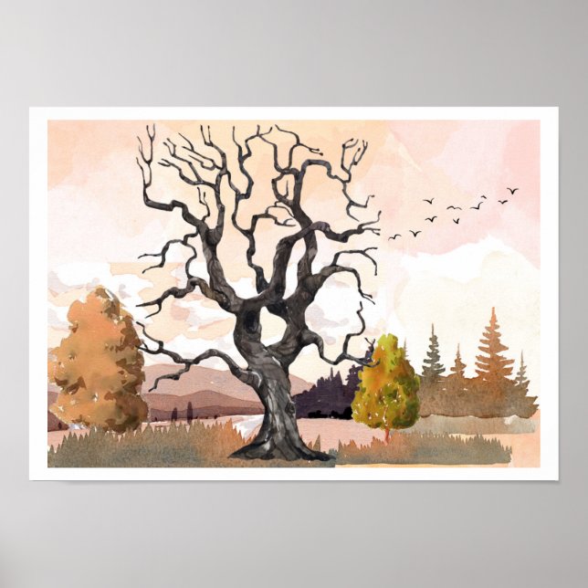 Watercolor autumn landscape poster (Front)