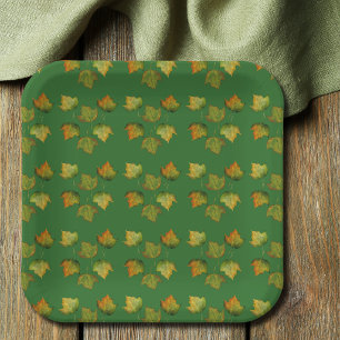 Watercolor Autumn leaf Friendsgiving Thanksgiving Paper Plate