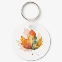 Watercolor Autumn Leaf  Modern keychain 