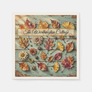 Watercolor Autumn Leaves and Wood Rustic Fall Art Napkin