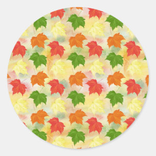 watercolor autumn leaves classic round sticker