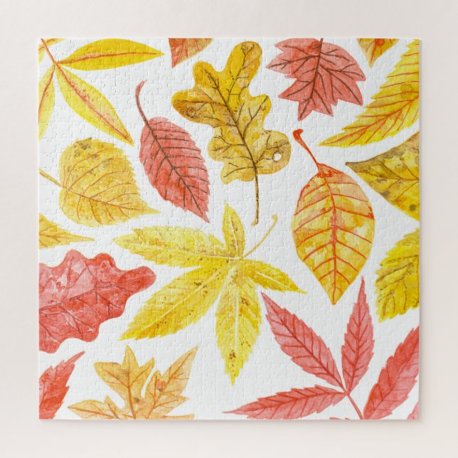 Watercolor autumn leaves, colourful pattern. jigsaw puzzle (Vertical)