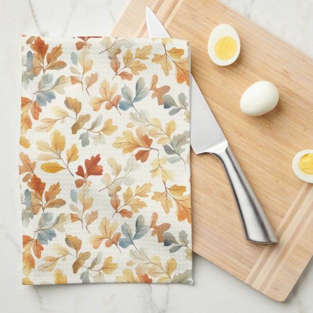 Watercolor Autumn Leaves – Cosy Fall Nature Tea Towel (Quarter Fold)
