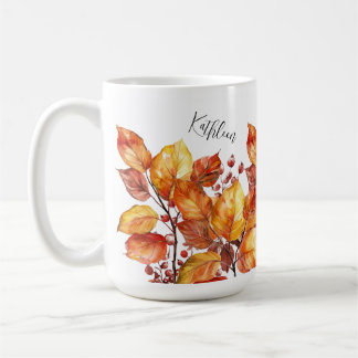 watercolor autumn leaves design coffee mug