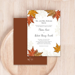 Watercolor Autumn Leaves Elegant Wedding  Invitation