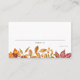 Watercolor Autumn Leaves Fall Wedding Meal Choice Place Card