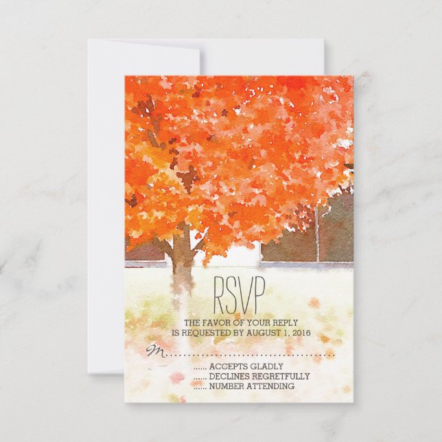 Watercolor Autumn Leaves | Fall Wedding RSVP Card (Front)