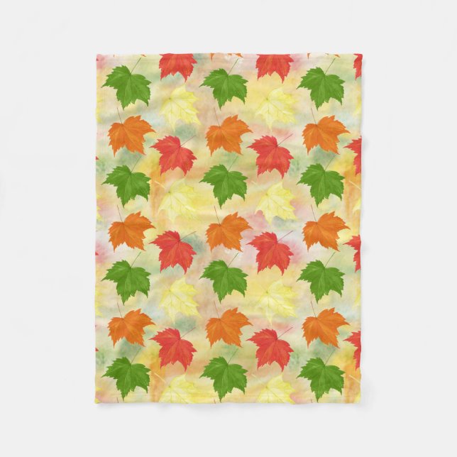 watercolor autumn leaves fleece blanket (Front)