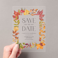Watercolor Autumn Leaves Frame Fall Save the Date