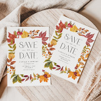 Watercolor Autumn Leaves Frame Fall Save the Date