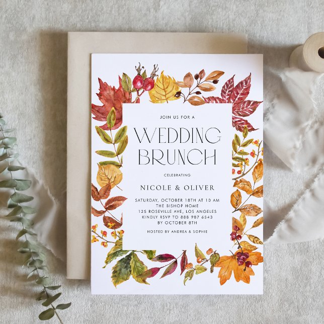 Watercolor Autumn Leaves Frame Fall Wedding Brunch Invitation (Creator Uploaded)