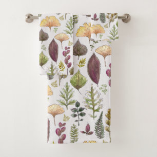 Watercolor Autumn Leaves Off White Bath Towel