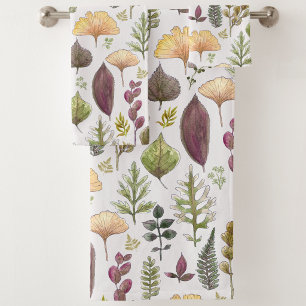 Watercolor Autumn Leaves Off White Bath Towel