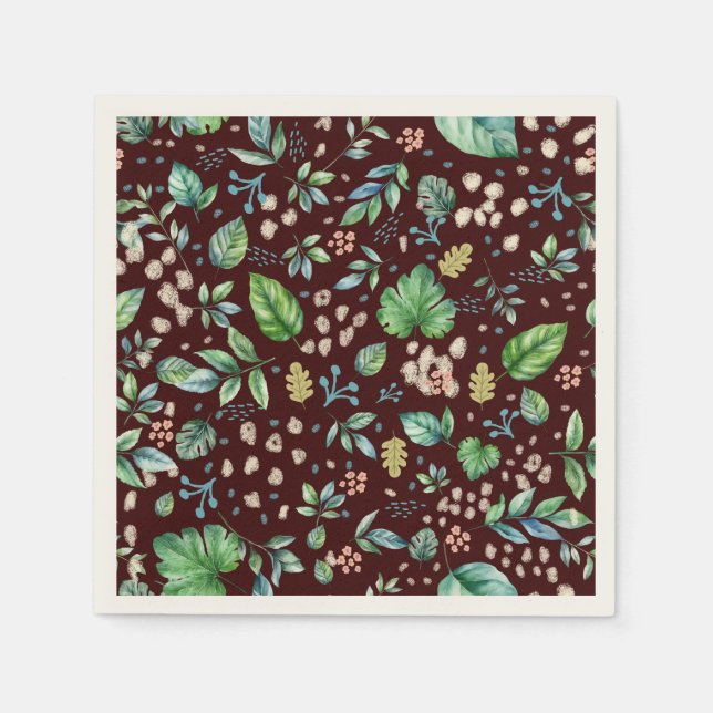  Watercolor Autumn Leaves on Burgundy Napkin (Front)