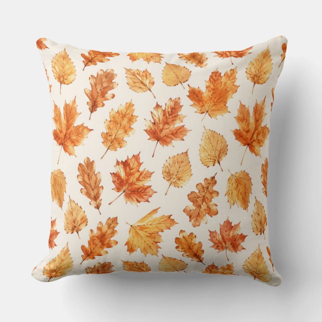 Watercolor Autumn Leaves Pillow (Front)