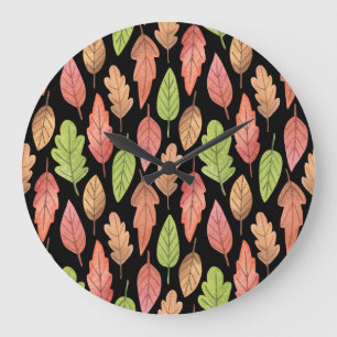 Watercolor autumn leaves: seamless pattern large clock