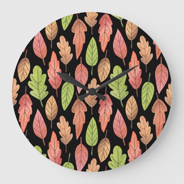 Watercolor autumn leaves: seamless pattern large clock (Front)