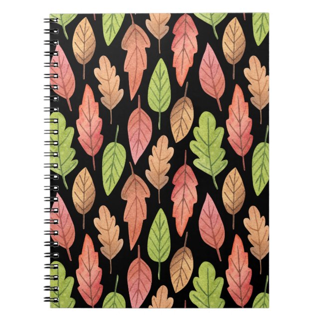 Watercolor autumn leaves: seamless pattern notebook (Front)