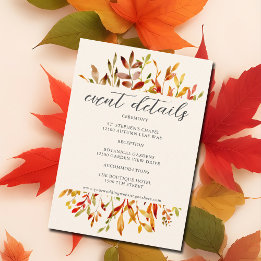 Watercolor Autumn Leaves Wedding Event Details Enclosure Card