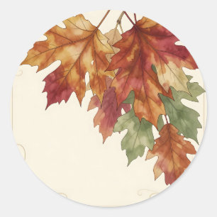 Watercolor Autumn Maple Leaves Elegant Classic Round Sticker