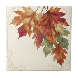 Watercolor Autumn Maple Leaves Elegant Tile